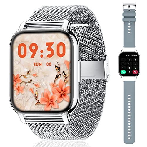 Popglory Montre Connectée Femme Homme avec Appel Bluetooth, 1,85'' Sport Smartwatch Moniteur de Fréquence Cardiaque/Tension Artérielle/SpO2/Podomètre/Sommeil, Montre Intelligente pour Android iOS