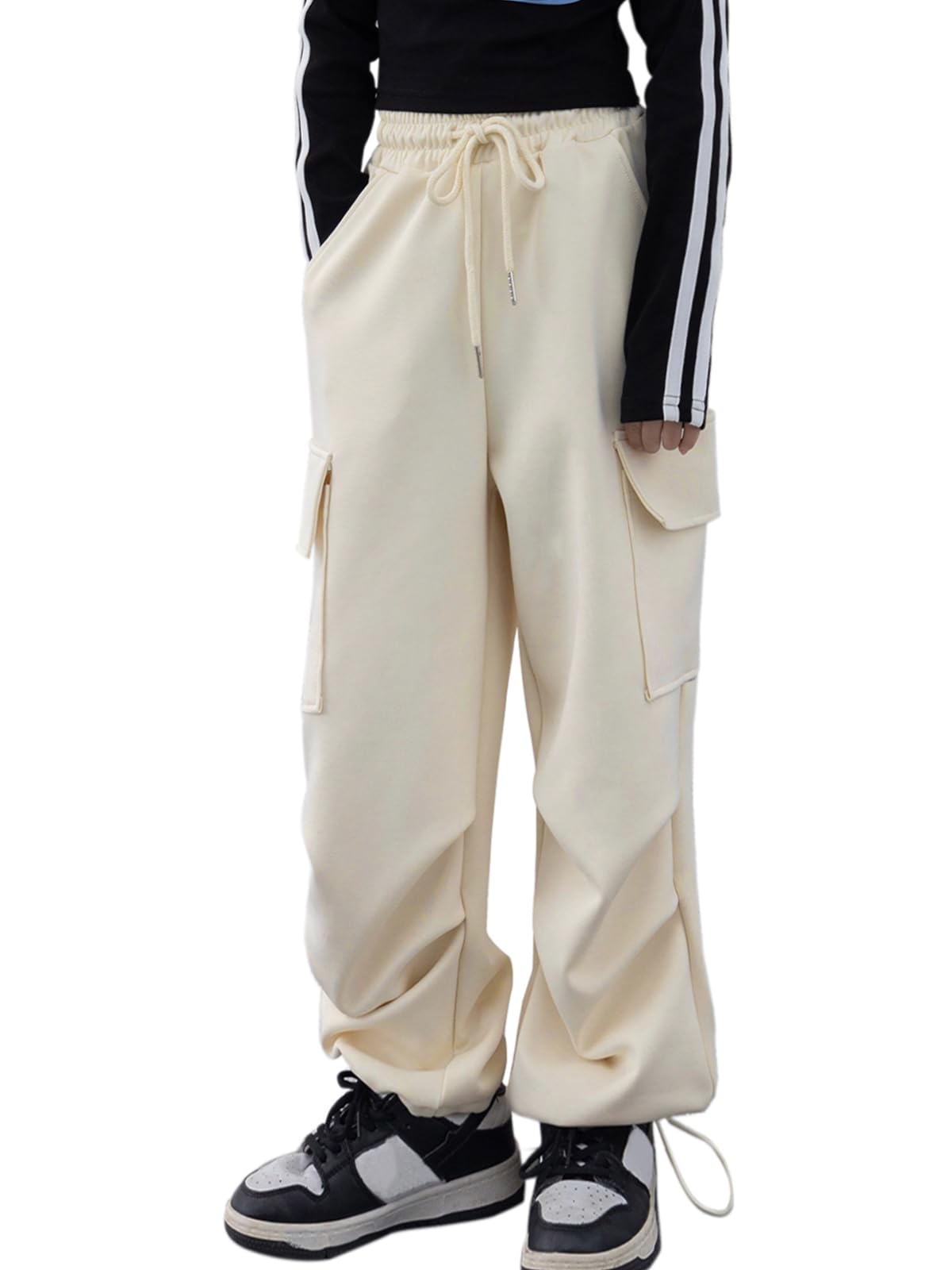 Rolanko Girls Cargo Pants Quick Dry Baggy Hiking Pants Wide Leg Cargo Jogger Trousers for Kids Outdoor Sport
