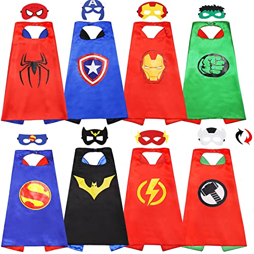 LingtyCo Superhero Capes for Kids, Kids Superhero Capes and Masks for Boys, Super Hero Capes Double Side Dress up Costumes for Halloween Cosplay Christmas Birthday Party Gifts (4 Capes, 8 Masks)