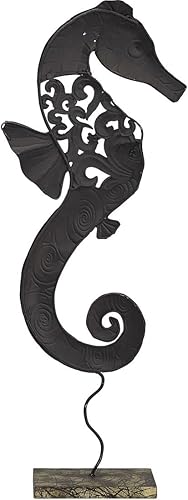 Vista 3 de Escultura de metal y Capiz para decoración del hogar, caballito de mar rústico en soporte, escultura artística de metal y Capiz, estatua pequeña