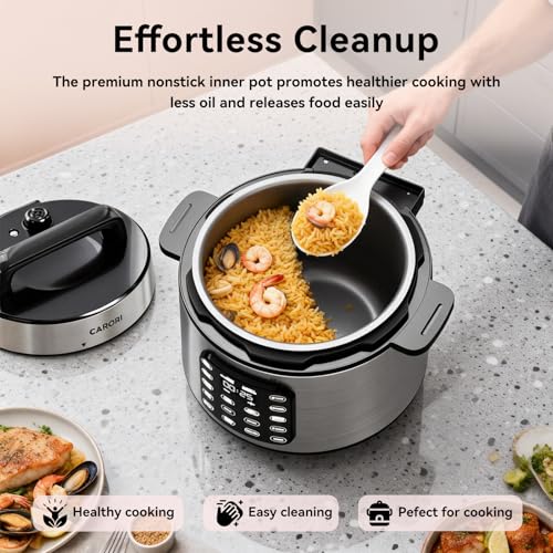 Image of Carori 8 Qt Electric Pressure Cooker, 9-in-1 Multi-Cooker 1000W with IMD Touchscreen, Non-Stick Inner Pot, For Pressure /Slow /Rice Cooking, Steaming, Saute & Keep Warm, Silver