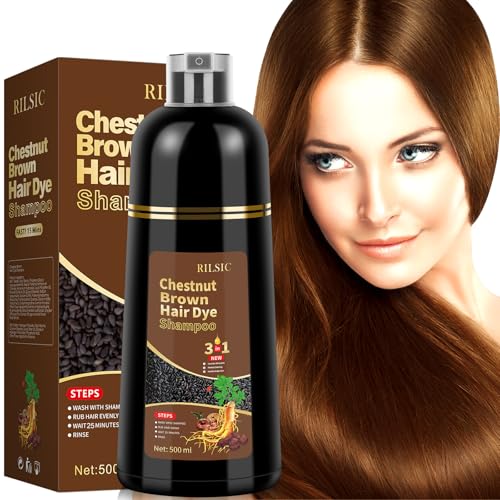 Champú Tinte Cubre Canas, 500ML Hair Dye Shampoo 3 en 1, Champu Tinte Canas Mujer Hombre, Champú de Color Tinte Pelo, Pelo instantáneo, Cubre Canas En Minutos para Mujer Hombre (Chestnut)