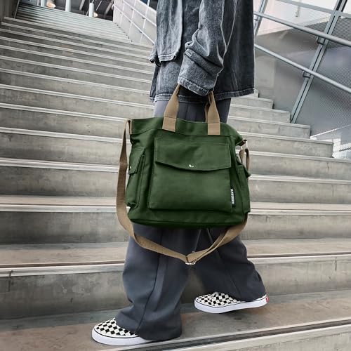 Image of Canvas Messenger Tote Bag Large Hobo Crossbody Bag with Multiple Pockets Casual Shoulder Handbag for Women and Men