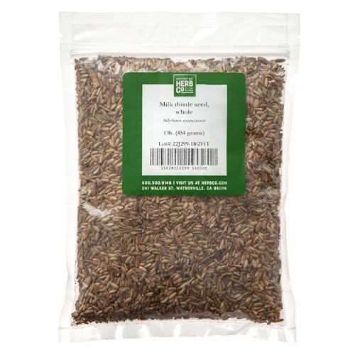 Milk Thistle Seed Whole by Herb Co Silybum Marianum Holy Thistle from Ukraine & Bulgaria Kosher for Tea Tinctures Infusions Salads Snacks Cereals & Breads 1 lb