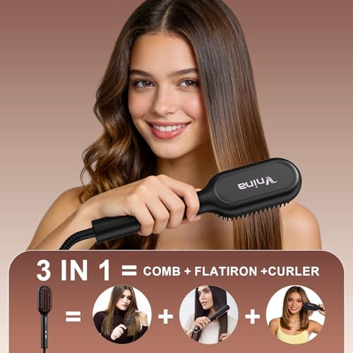 Ionic Hair Straightener Brush for Women, Anti-Frizz Straightening Brush with Dense Ceramic Bristles, 5 Heat Settings, Dual Voltage Hot Brush for Thick, Curly & Fine Hair, Easy Daily Styling - image 6