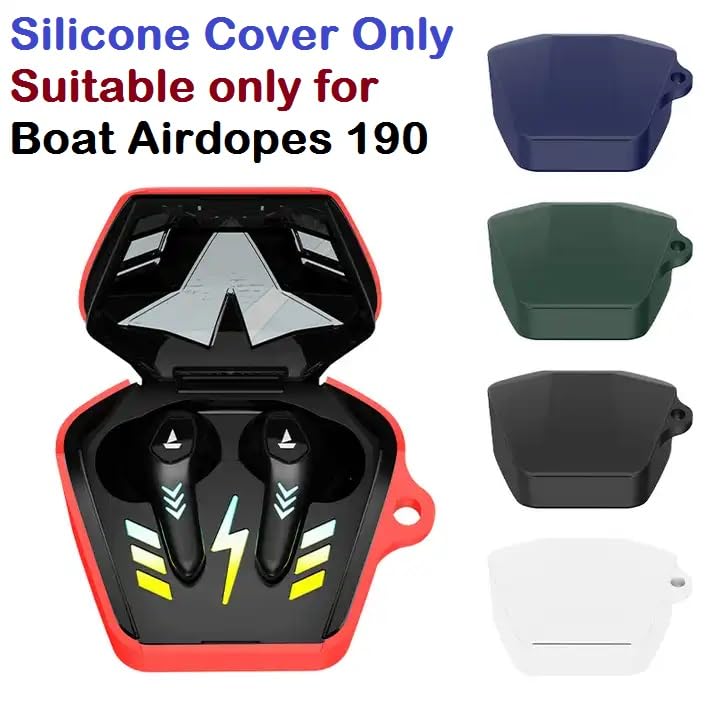 Image of Printme Compatible for Boat Airdopes 190 Case Cover Silicone, Hybrid Silicon Cover, Anti Scratch, with Hook and EarTips [Earbuds Not Included] (Red)