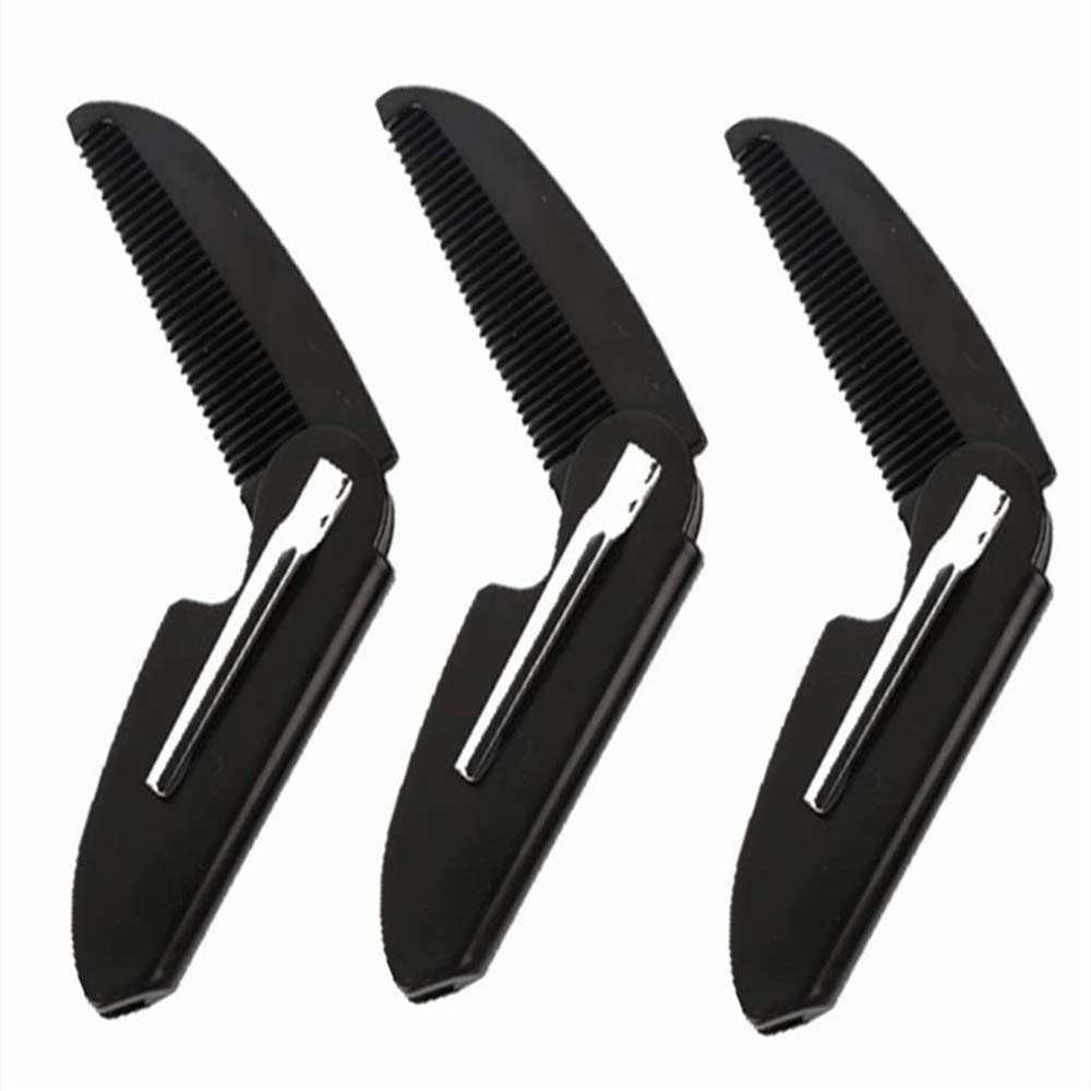 Peines plegables para barba de bolsillo de plástico, peines plegables para el cabello, bigote, peines para hombres, caballeros, cabras (negro)
