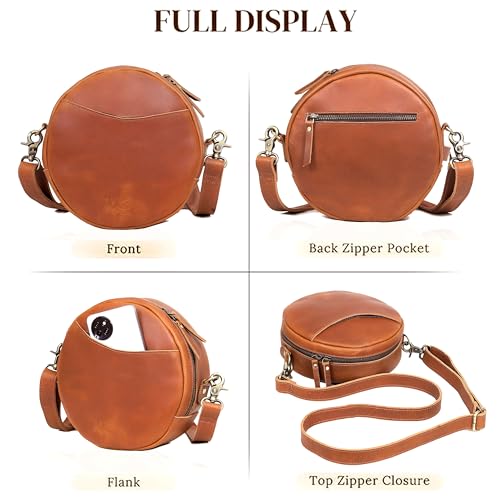 Leather Crossbody Bags for Women Trendy Circle Cross Body Shoulder Bag Designer Round Purses (Tan)4