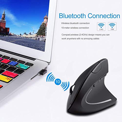 Image of MICROWARE 2.4G Wireless Vertical Ergonomic Optical Mouse, 2400DPI, 4 Buttons and 1 Wheel for Laptop, Desktop, PC, Mack-Book - Black