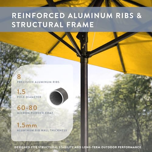 Image of California Umbrella 8-Year Protection 9 Ft Outdoor Patio Umbrella, Solstice Fade-Resistant Fabric, Auto-Tilt, Heavy Duty Aluminum Frame, 8 Reinforced Ribs for Pool or Deck, Bronze Pole