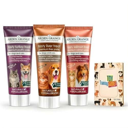 TDY Bundle Arden Grange Liver Paste for Dogs & Cats - Grain-Free Dog Pate with Nutrient-Rich Turkey Salmon Liver - Ideal Training Aid Medication Administering Solution 3x75g - TDY Training Guides