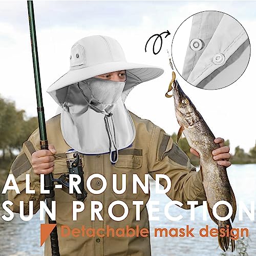 Mens Women Fishing Hat UPF 50+ Wide Brim Sun Hat with Face Cover & Neck Flap - Image 5