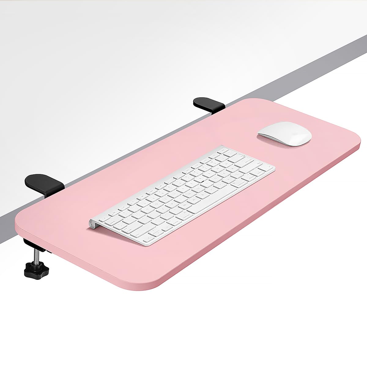 Photo 1 of clamp on Desk Extender, Foldable Keyboard and Mouse Tray for Office Desk Extension, Ergonomic Desktop Stand for Typing and Mouse Operation 25.6 inches x 9.8 inches Pink wood