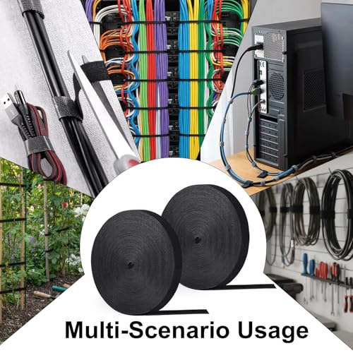 Cintas reutilizables para gestión de cables, 56 yardas x 1/2 pulgada, correas resistentes de gancho y bucle para organización de cables, enrolladores autoadherentes para escritorio, PC, TV, oficina y hogar miniatura 6