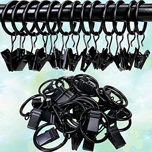 110PCS Curtain Rings with Clips, Premium Drapery Clips with Rings, Metal Hangers Drapes Rings Rustproof, Fits Diameter 5/8 in Curtain Rod Black