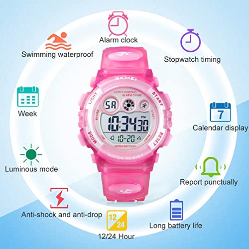 GOLDEN HOUR Watches for Kids Digital Sport Waterproof Boys Girls Watch Outdoor 12/24 H Alarm EL Backlight Stopwatch Military Child Wristwatch Ages 3-154