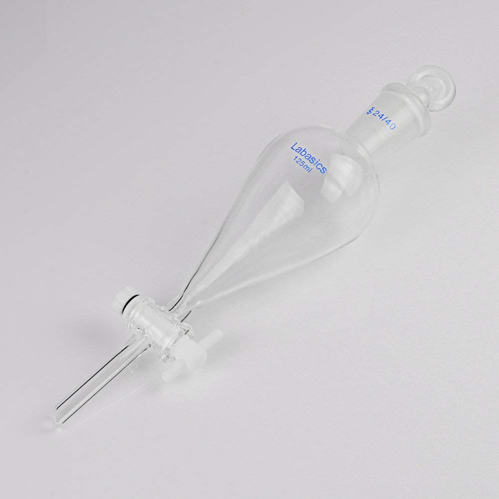 Labasics 125ml Ampoule à Décanter Conique en Verre Borosilicate avec Robinet en PTFE, Separatory Funnel Entonnoir Laboratoire - 125ml