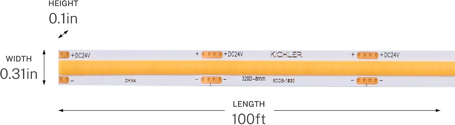 Kichler 6T Series COB Dry Tape Light High 2700K 100FT, 24V Dry Rated, 6COB1100H27WH