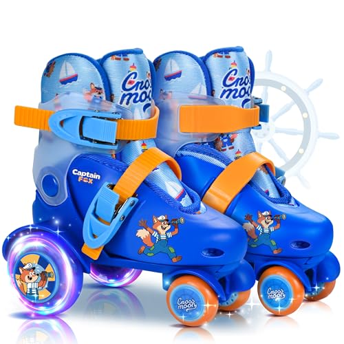 Adjustable Beginner Skates for Kids Light-Up Wheels Fun Tractor Design for Girls Boys Toddlers (Captain Fox X-Small (6.5C10C US))