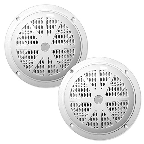 6.5 Inch Dual Marine Speakers - 2 Way Waterproof and Weather Resistant Outdoor Audio Stereo Sound System with 120 Watt Power, Polypropylene Cone and Cloth Surround - 1 Pair - PLMR61W (White)