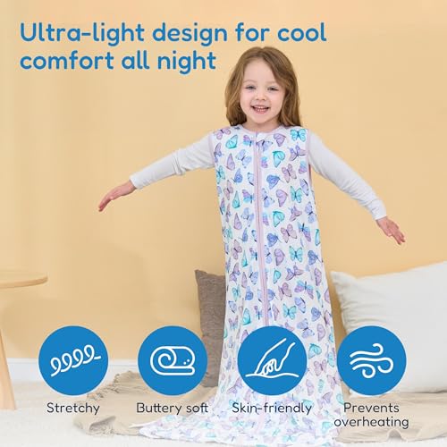 Image of TotAha Toddler Sleep Sack 2T-3T-4T for Girl, 0.5 TOG Summer Light Sleeping Sacks, Soft Wearable Blanket Baby Sleep Bag with 2-way Zipper,Butterfly