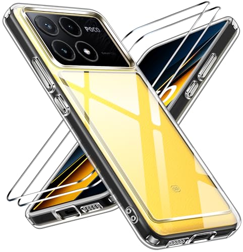 ivoler Anti-Amarillo Clara Funda para Xiaomi Poco X6 Pro 5G con 2 Piezas Cristal Templado, [Protección Militar] Carcasa Protectora Antigolpes Transparente Anti-Choques Bumper Case