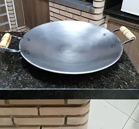 Tacho Disco De Arado Frigideira Wok Chapa Em Aço Carbono Rustico Cabo Em Madeira