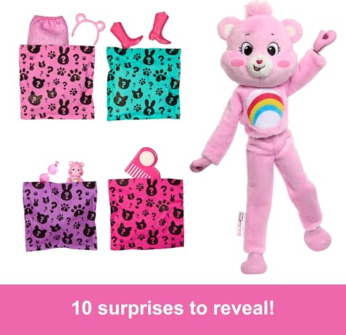 Barbie Cutie Reveal Doll & Accessories, Care Bears Series, Fashion Doll with Cheer Bear Costume & 10 Surprises Including Color Change & Mini Bear - Image 3