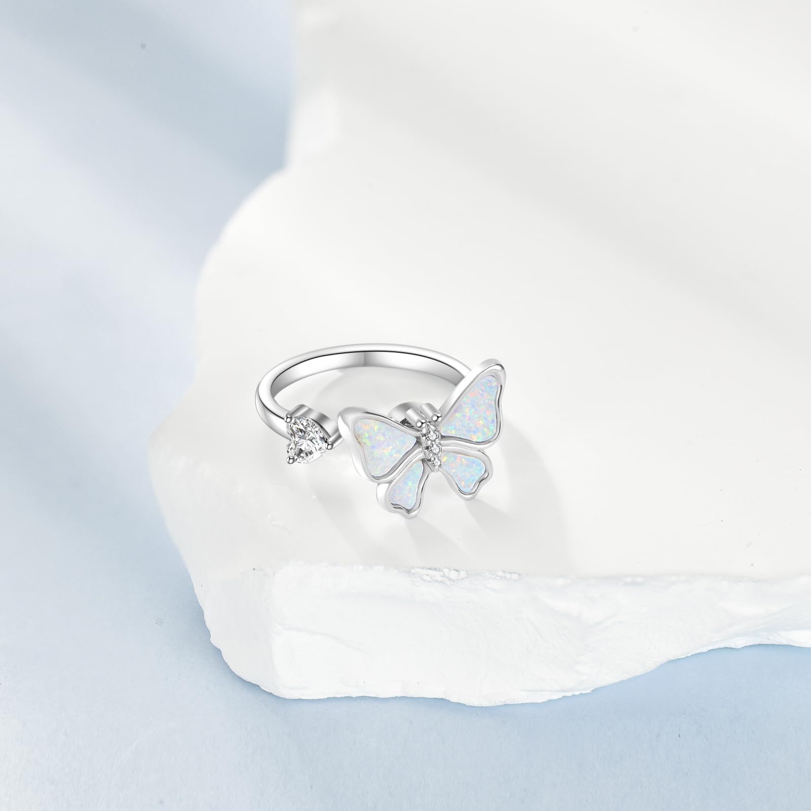 Schmetterlings Ring S925 Sterling Silber Opal Schmetterlings Angst Ring Spinner Fidget Verstellbarer Ring Schmuck Geschenke für Frauen Damen