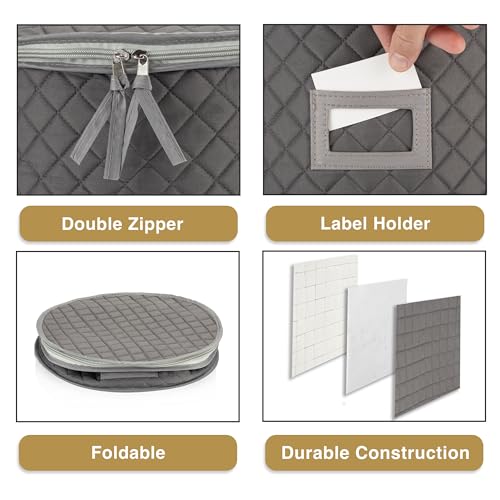 Stack Store Plus More China Storage Case - Dinner Plate Quilted Case - 12 inches diameter x 7 inches height - Gray - Includes 12 Felt Separators