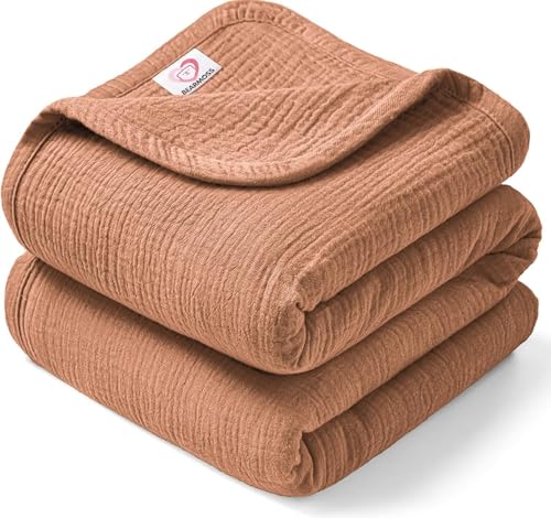 Image of Bearmoss Muslin Baby Blanket, 100% Cotton Crib Blanket for Toddlers, Soft Breathable Reversible Nursery Blankets for Baby Boys Girls (47x47in, Terracotta)