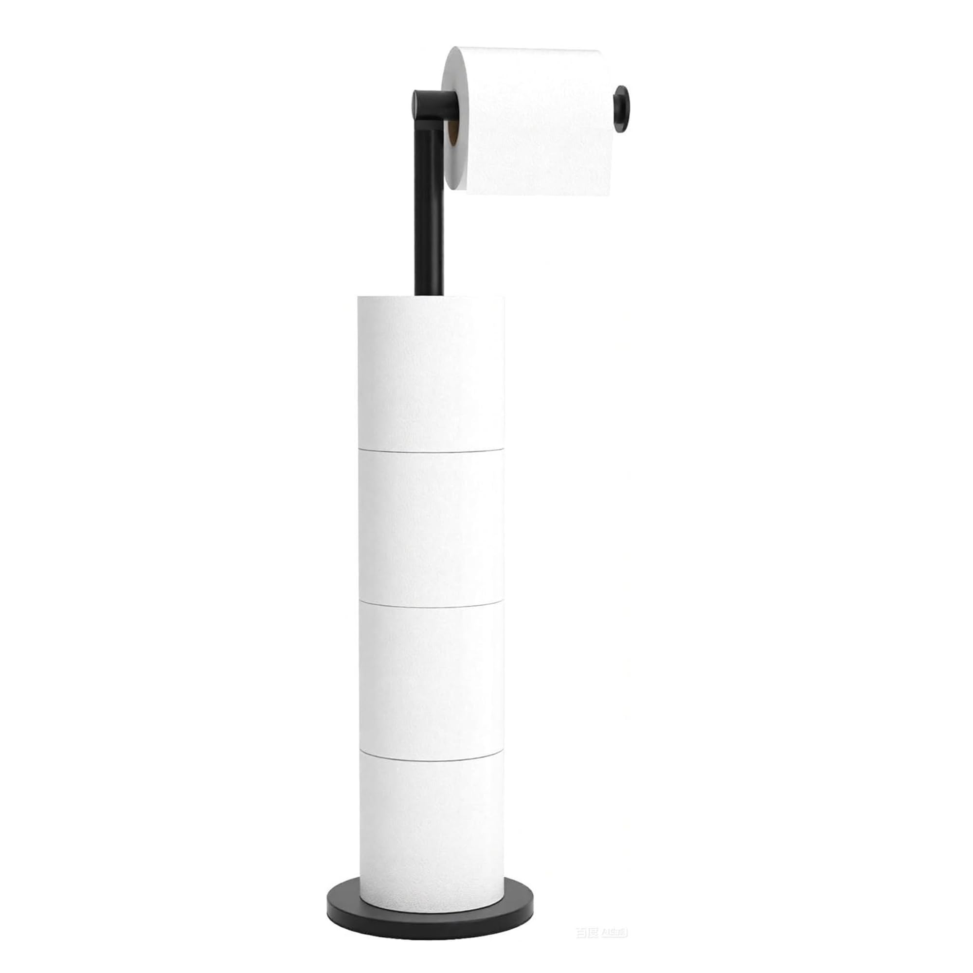 Oudesi Freestanding Toilet Roll Holder with Heavy Duty Base, Toilet Paper Holder Stand SUS304 Stainless Steel, 2 in 1 Design Storage Dispenser for 5 Rolls, Black
