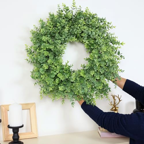 Image of 26 inch Large Artificial Eucalyptus Wreath, for Front Door Decor(Green) | Faux Large Greenery, UV-resistant, for Porch /Window /Wall /Farmhouse /Home /Outdoor /Spring /Summer /All Seasons Decor