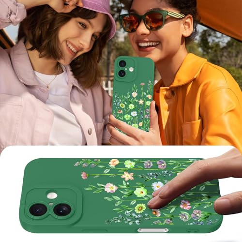 Image of Designed for iPhone 16 Case Flower for Women Girls, Green | Cute Floral Pattern Liquid Silicone Phone Case [Full Camera Protection] Slim Soft TPU Protective Cover