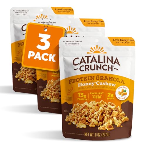 Image of Catalina Crunch Protein Granola - Low Sugar Breakfast Cereal with 13g of Protein - Gluten Free, Keto Friendly - Honey Cashew - 8 oz. Bag (Pack of 3)