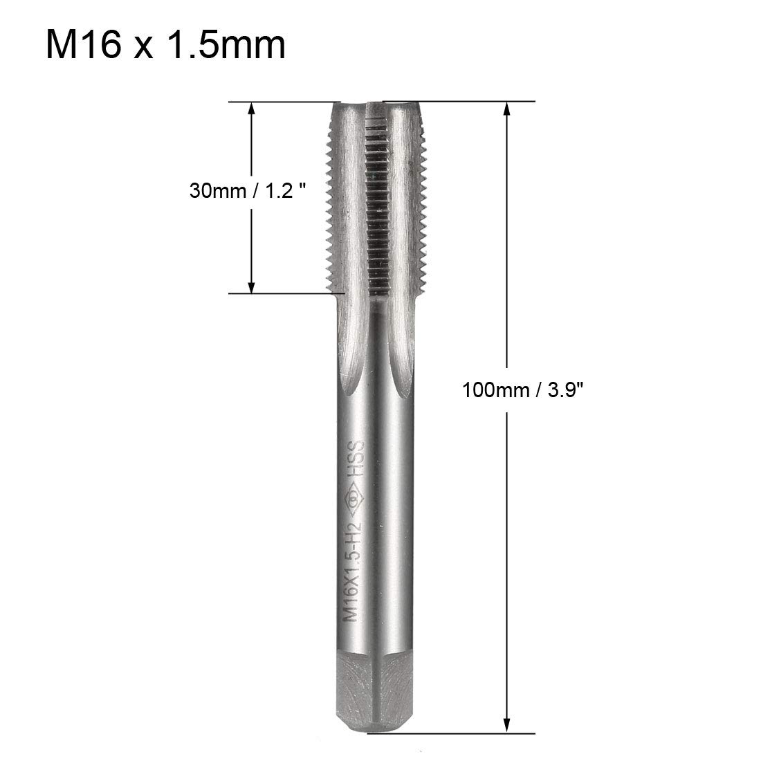 uxcell Metric Machine Thread Tap M16 x 1.5 H2 High Speed Steel Straight Flutes Screw Tapping Threading Machinist Repair DIY Tool 2pcs