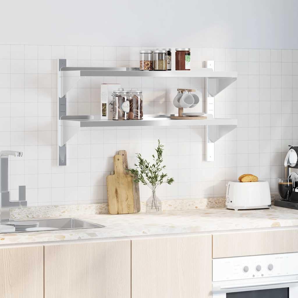 Solivagant Wandregal mit 2 Böden 100x30x60 cm Silbern Edelstahl, Möbel,Regalsysteme,Wandregale, 7.76 kg-30310