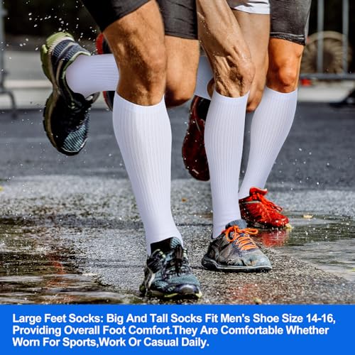 10 Pairs Men's XXL Extra Large Mid Crew Socks for Big and Tall Golf Athletic Socks for Men Size 15-174