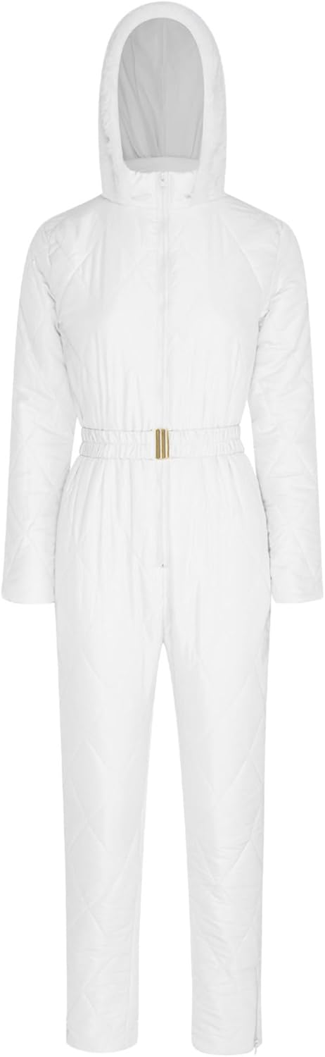 easyforever Women's Insulated Ski Suit Hooded Thermal One-piece Jumpsuit For Snow Sports White Medium
