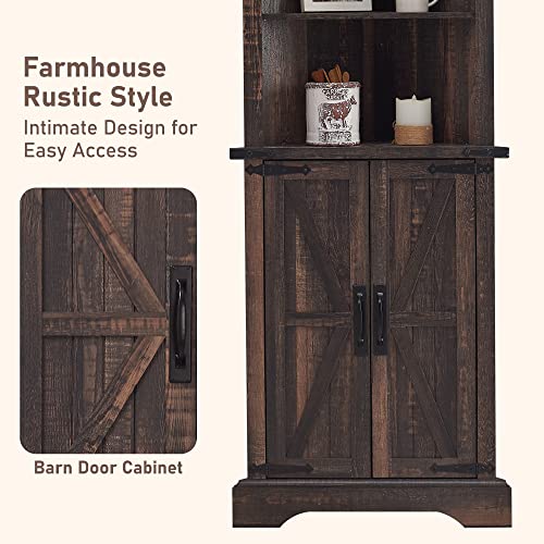 Okd Tall Corner Cabinet, Farmhouse Storage Cabinet With Barn Door Design & Adjustable Shelves, Home Space Saver For Bathroom, Living Room, Laundry Room, Dark Rustic Oak #TOP3