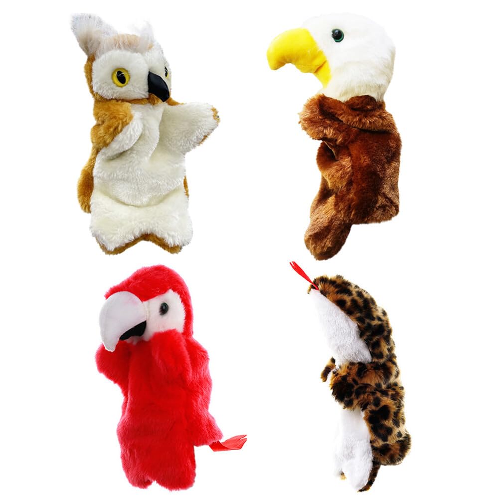 Animal Design Plush Toy,Asudaro Soft Plush Animal Puppet,Hand Gift Kid Animal Storytelling School Toy for Kids Role Play Parrot+Eagle+Snake+Owl
