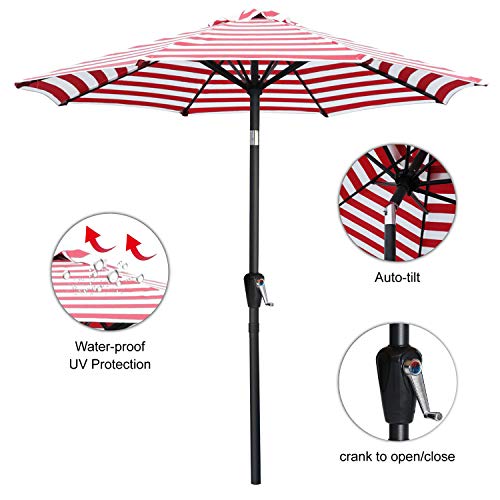 Image of ABCCANOPY Durable Solar Led Patio Umbrellas with 32LED Lights 7.5FT Red&White