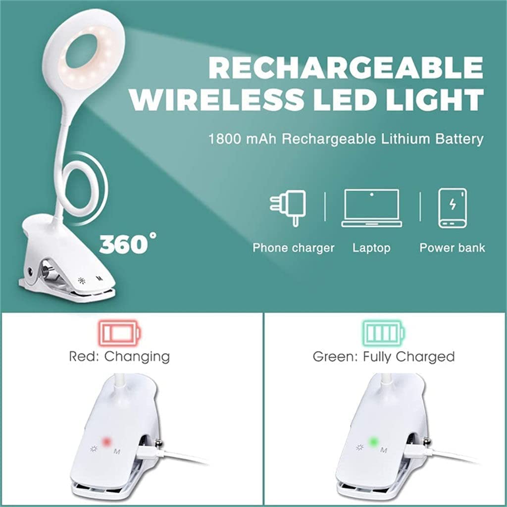 Lampe Bureau Lampe De Bureau USB Lampe De Lecture Rechargeable Protection des Yeux Lampe De Lecture LED Lampe De Lecture Pince De Commande Tactile Lampe De Bureau De Table Kawaii(White)