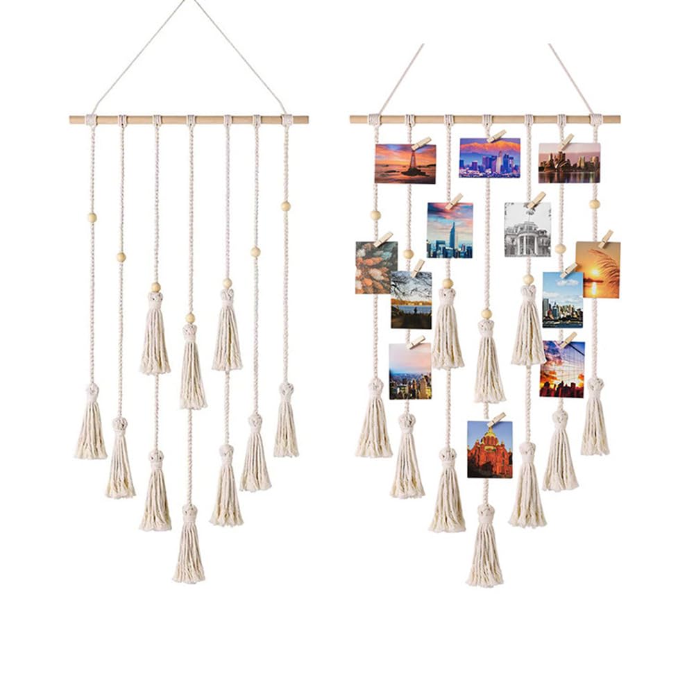 Hanging photos to display lace wall hanging, Bohemian room home office decoration, girl and lady gift frame bracket, birthday party bedroom dormitory wall art, with 30 wooden clips. (Type A)