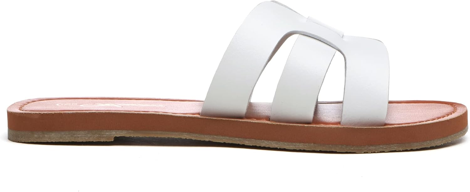 Athlefit Women's Flat Sandals Summer Casual Slip On Leather Slide Sandal - Image 2