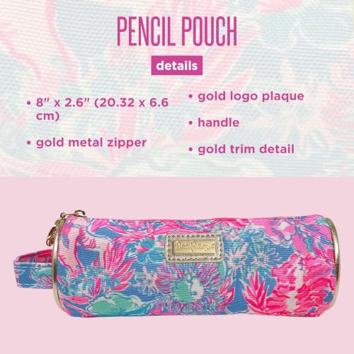 Image of Lilly Pulitzer Pencil Pouch Travel Bag with Zip Close, Viva La Lilly | Colorful Pencil Case with Zip Closure for Office Supplies, Small Slim Travel Bag with Carrying Loop Handle and Gold Details