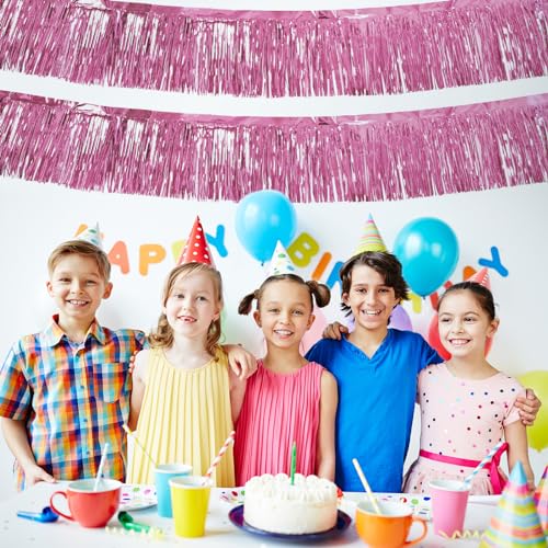 Image of 5 Pack 10 Feet Pink Fringe Garland - Metallic Streamers Tinsel Banner for Birthday Party Decor - St Patrick Halloween Christmas Decoration