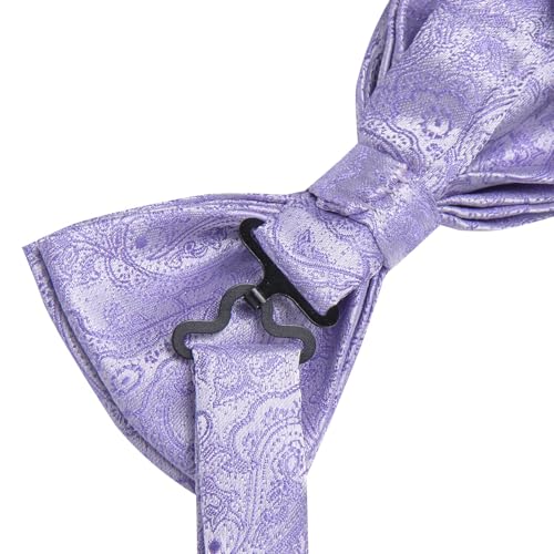 Image of Dubulle Mens Paisley Striped Bowtie Set Pre-tied Bowtie for Men and Pocket Square Set Wedding Business