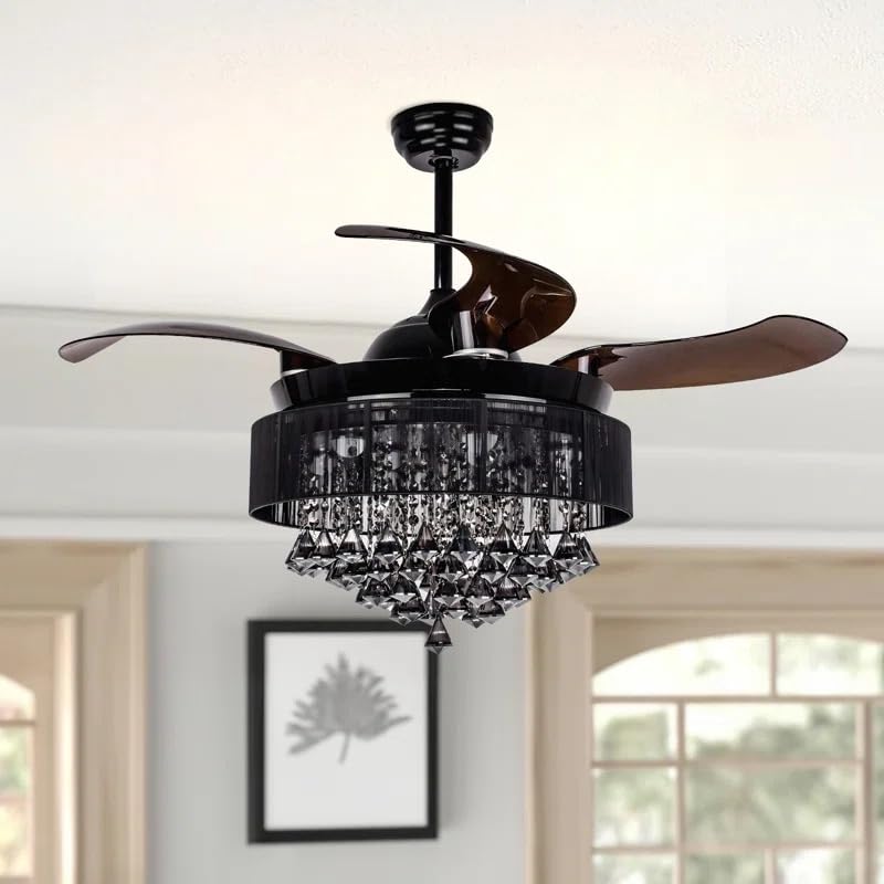 Image of oltao Kingbird Smart Chandelier Ceiling Fan with BLDC Motor, Dimmable 3 Colour LED, Remote and App Control (42 Inches), Black