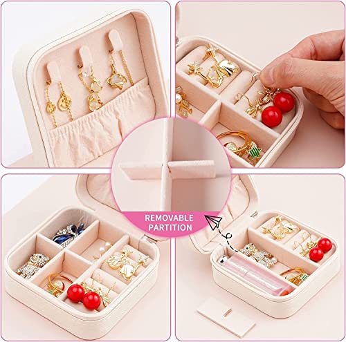 Image of Zephorus Leather Small Jewelry Box For Necklace, Bracelet, Pendant, Earring Travel Portable Jewelry Case (WHITE /)